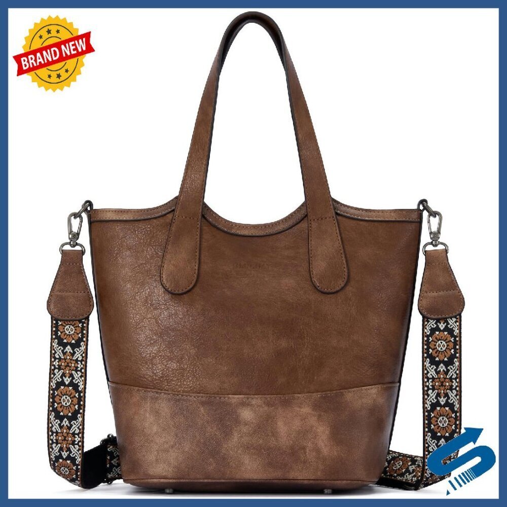 Vegan Leather Crossbody Bucket Bag with Water Bottle Pockets